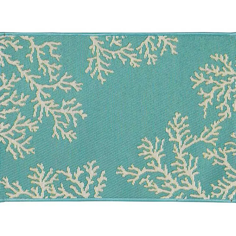 Kirklands Home Turquoise Coral Indoor/Outdoor Rug, 2x3 Clearance