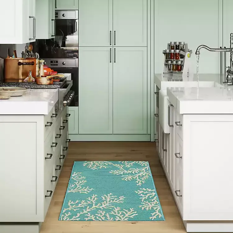Kirklands Home Turquoise Coral Indoor/Outdoor Rug, 2x3 Clearance
