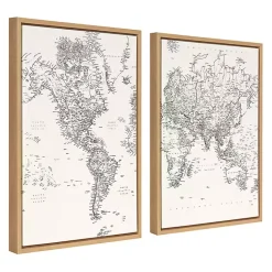 Kirklands Home Vintage World Map Framed Canvas Art, Set of 2 New