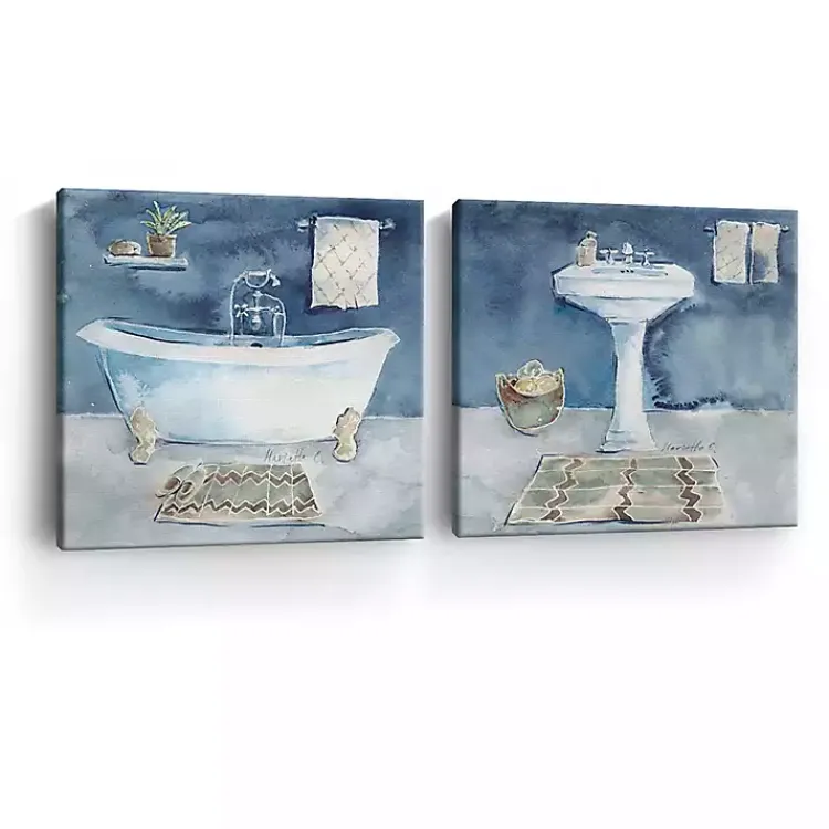 Kirklands Home Watercolor Bathroom Canvas Art Prints, Set of 2 Hot