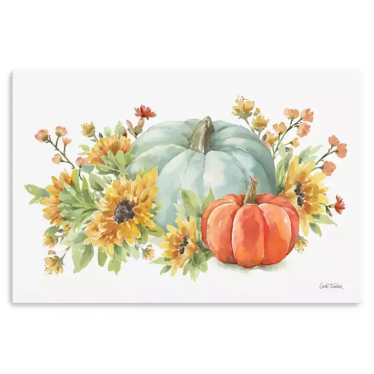 Fall>Kirklands Home Watercolor Floral Pumpkins Canvas Print, 24x16 in. Multi