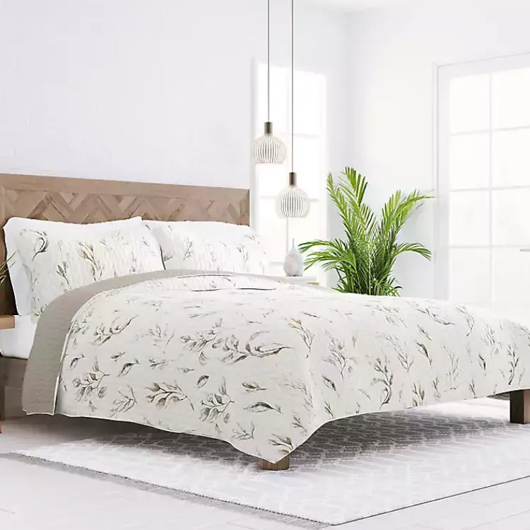 Kirklands Home Watercolor Leaves Reversible 3-pc. Queen Quilt Set New