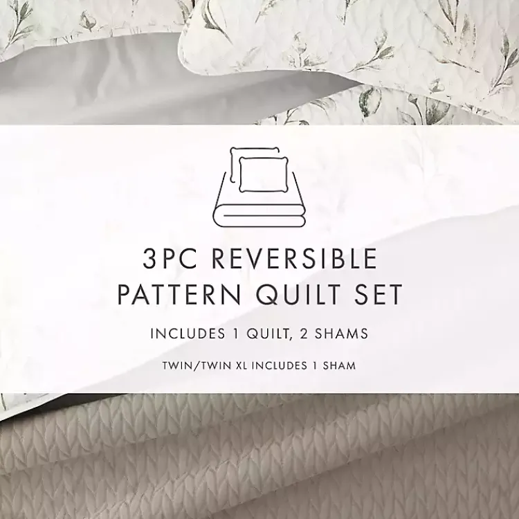 Kirklands Home Watercolor Leaves Reversible 3-pc. Queen Quilt Set New