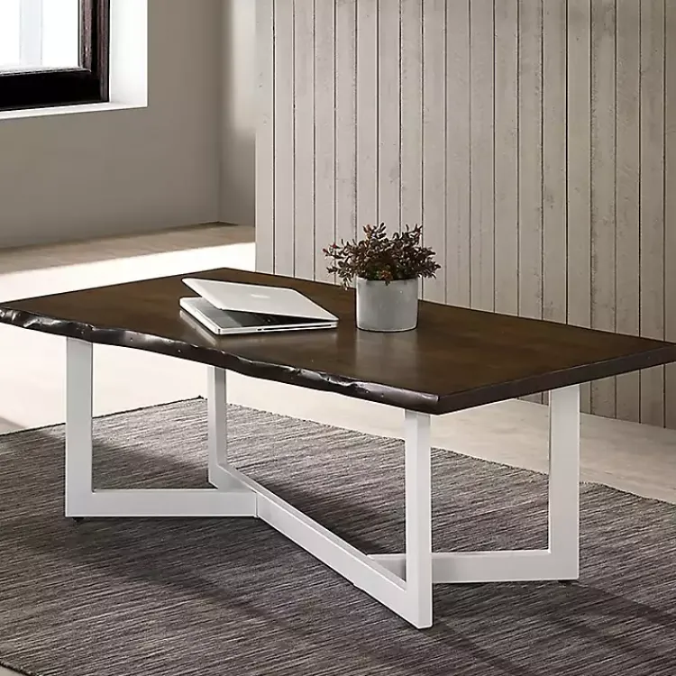 Kirklands Home White and Dark Oak Wood Live Edge Coffee Table Brown Sale