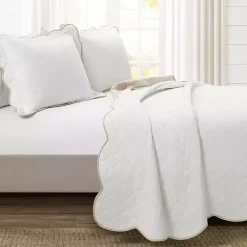 Kirklands Home White and Tan Scallop 3-pc. Full/Queen Quilt Set Sale