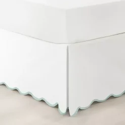 Kirklands Home White Blue Scalloped Coastal King Bed Skirt Best
