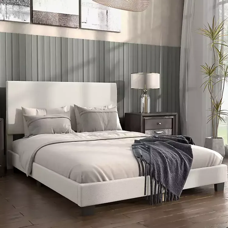 Kirklands Home Boucle Karson Queen Platform Bed White Clearance