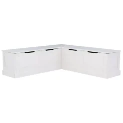 Kirklands Home White Corner Bench with Blue Cushions Outlet