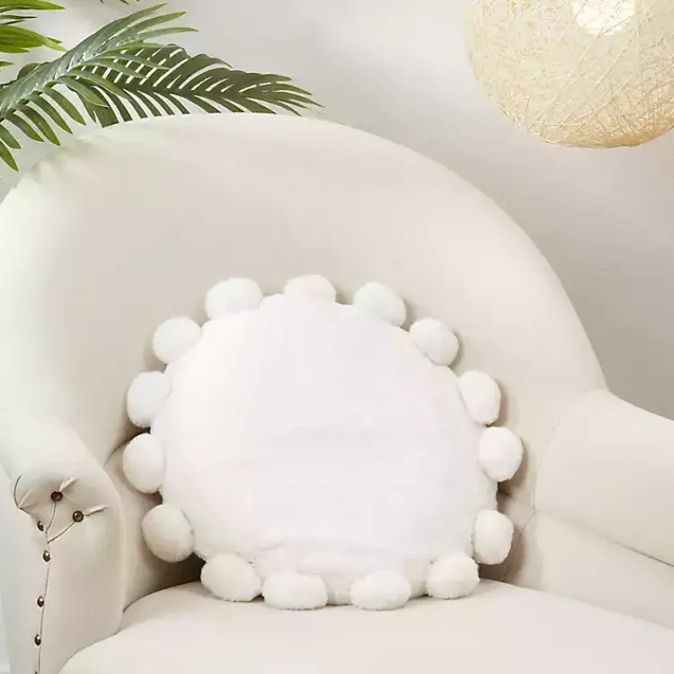 Pillows>Kirklands Home Faux Fur Round Pom Pom Throw Pillow White