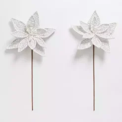 Christmas Tree Decorations>Kirklands Home Tweed Magnolia Picks, Set of 2 White