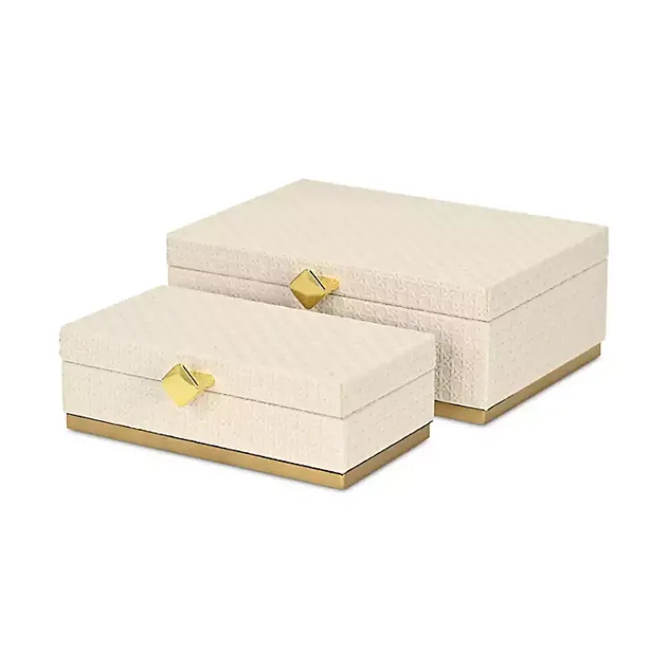 Baskets & Boxes>Kirklands Home White Vinyl Rattan Rectangular Boxes, Set of 2