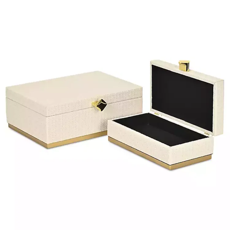 Baskets & Boxes>Kirklands Home White Vinyl Rattan Rectangular Boxes, Set of 2