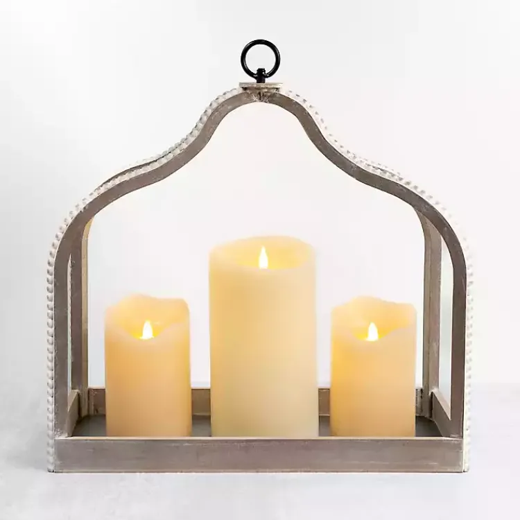 Lanterns>Kirklands Home Whitewashed Wood Beaded Open Lantern