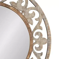 Kirklands Home washed Wood Round Shavali Mirror White Best