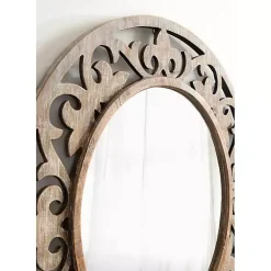 Kirklands Home washed Wood Round Shavali Mirror White Best
