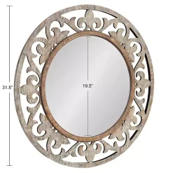 Kirklands Home washed Wood Round Shavali Mirror White Best