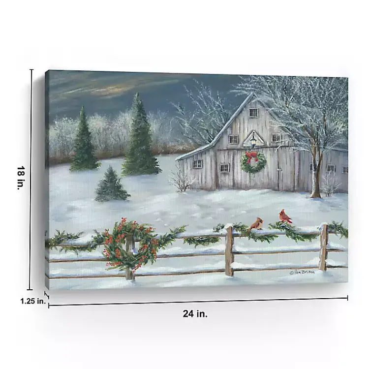 Christmas Art & Wall Decor>Kirklands Home Winter Barn with Wreath Christmas Canvas Art Print