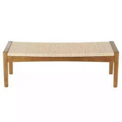 Kirklands Home Woven Rope and Birch Wood Bench Tan Hot
